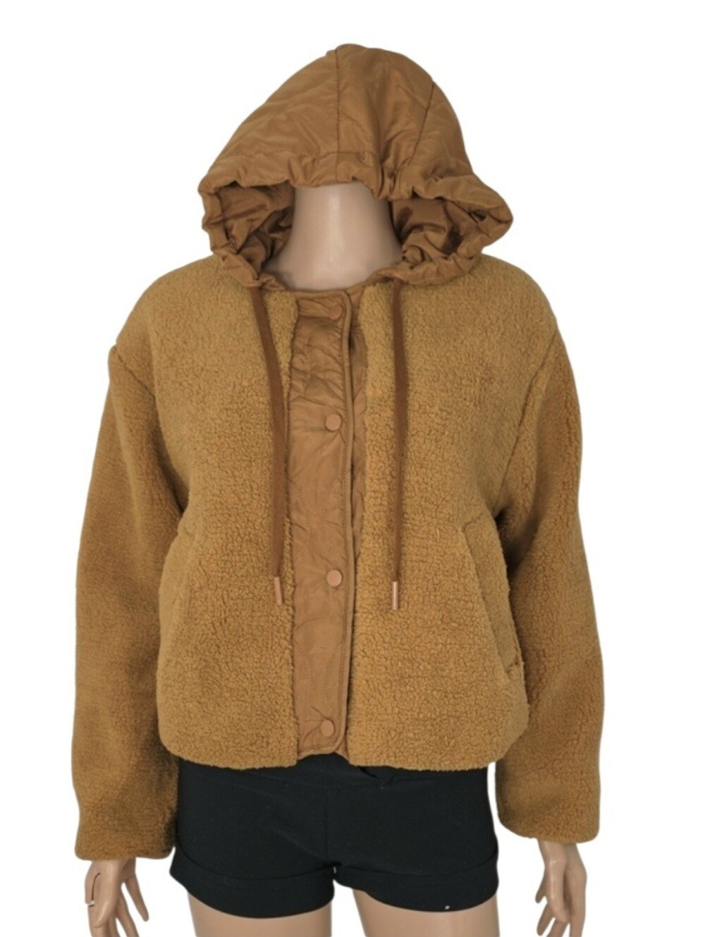 Yoki Hooded Teddy Jacket in Camel Brown Size M Medium NWT